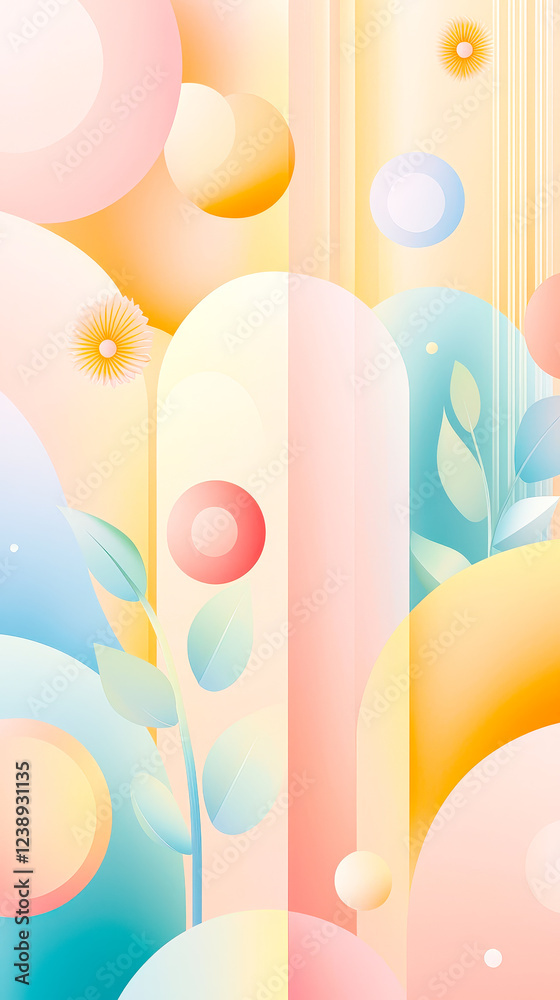 Poster This artwork presents a vibrant array of soft shapes and gentle gradients in warm hues, creating a tranquil and inviting atmosphere