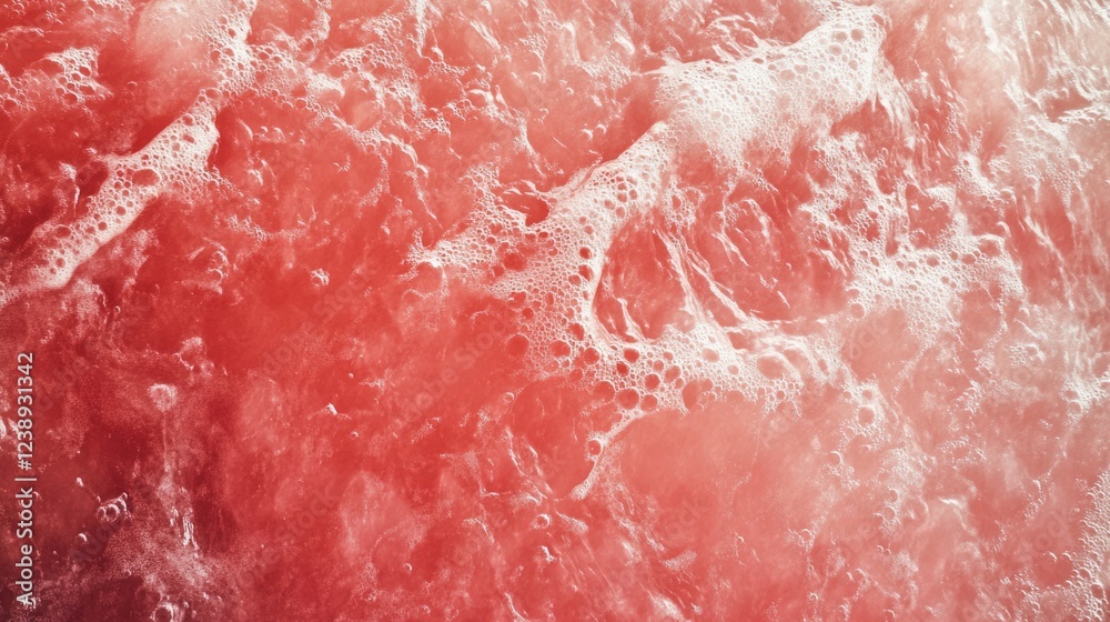 Poster red tinted ocean waves with foam texture creating an abstract background with space for text or grap