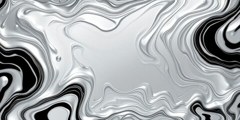 High contrast metallic silver liquid metal texture background with abstract swirls and geometric shapes, metallic surface, liquid metal, metallic silver