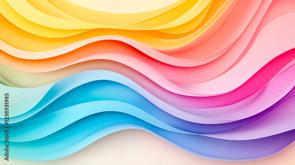 Poster Dynamic wave patterns display a blend of vibrant pastel colors creating a soothing and modern artistic background, inviting creativity