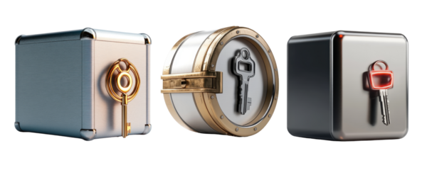 Three Unique Metallic Boxes with Keys for Security and Protection