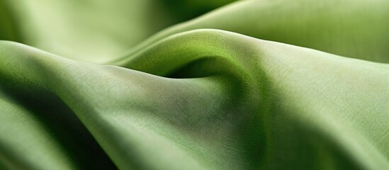 Green silk fabric texture with soft folds and gentle drapes for background design and textile use