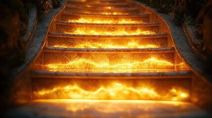 Fototapeta premium Flaming stairs in a mystical setting.