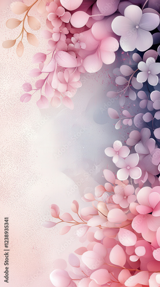 Poster delicate flowers in shades of pink and purple adorn the edges, creating a tranquil and inviting ambi