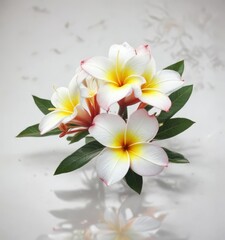 Fototapeta premium Isolated plumeria blossom against a white backdrop, simplicity, bloom, botanical, beauty, vivid