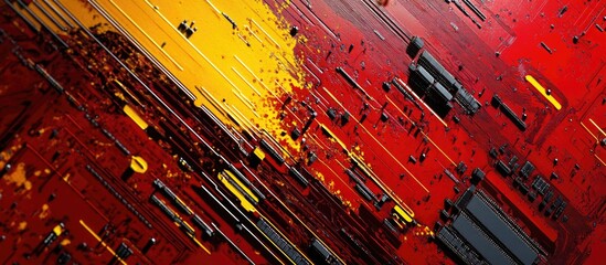 Abstract digital art with dynamic red and yellow geometric lines and patterns