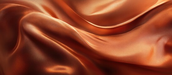 Fototapeta premium Satin fabric texture in warm shades of orange with flowing waves and soft highlights ideal for backgrounds and design elements Copy Space