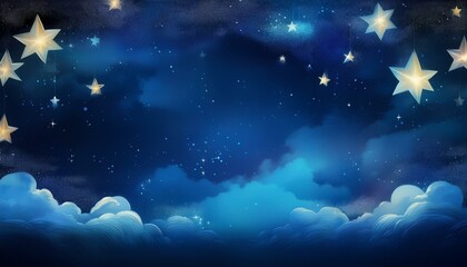 Fototapeta premium darkish blue heritage with stars and clouds and copy space