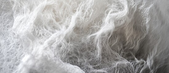 Obraz premium Close-up texture of soft white fibers resembling cotton or fluff with natural light shadows and highlights Copy Space
