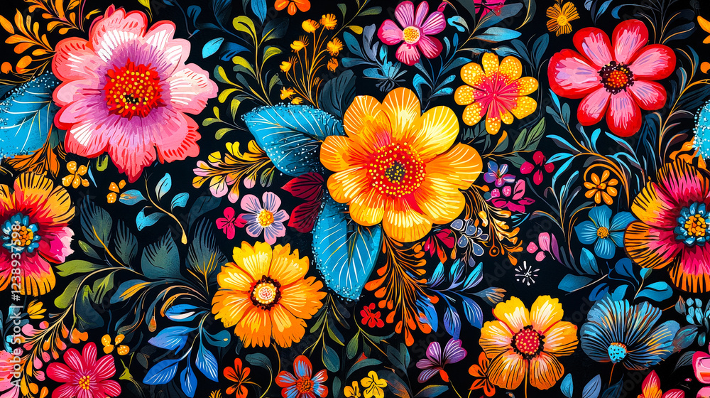 Poster a lively arrangement of colorful flowers and foliage creates a striking visual effect on a dark back