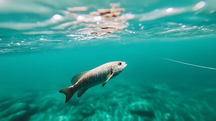 Obraz premium Handline Fishing Method with Fish Swimming Near the Bait