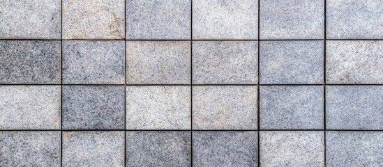 Gray granite stone tiles arranged in a grid pattern with visible texture and color variations Copy Space