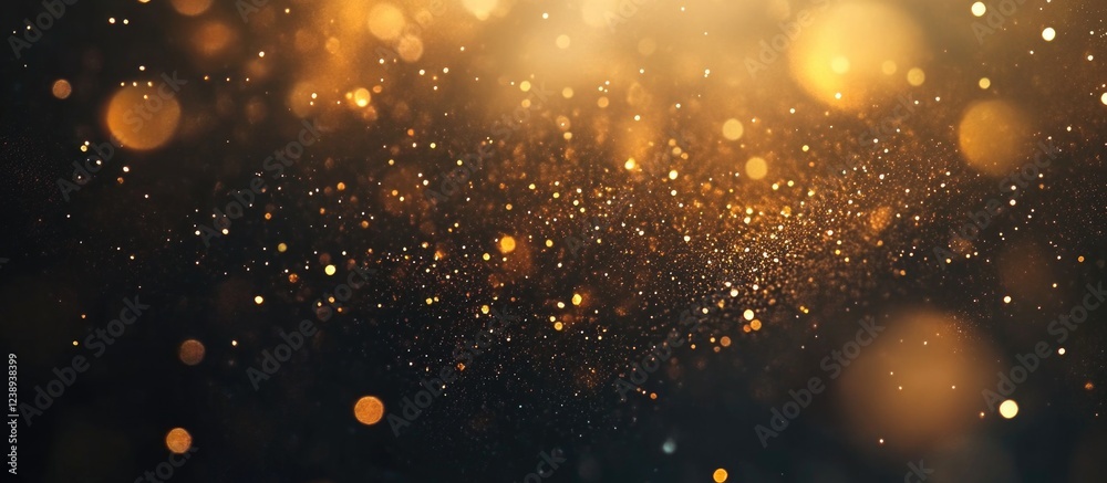 Poster abstract golden bokeh background with sparkling lights and particles on dark backdrop suitable for f