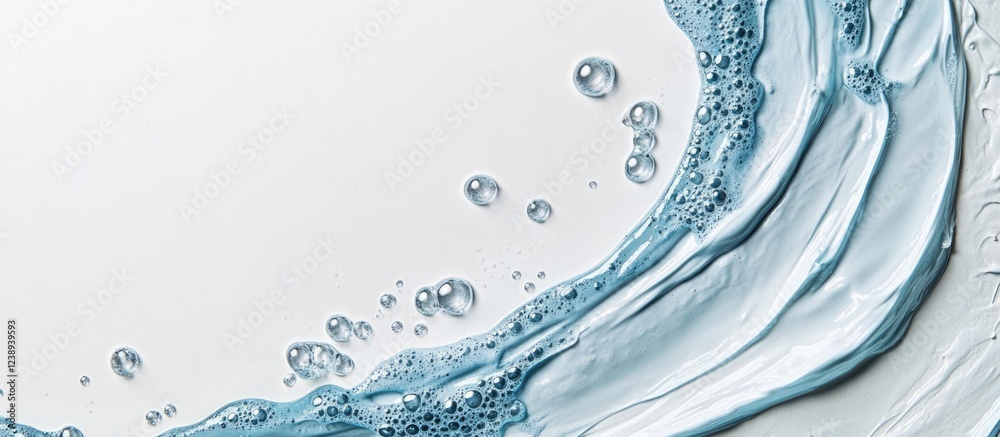 Poster abstract water splash with bubbles on white background creating curved texture and fluid shapes with