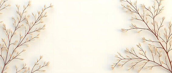 Fototapeta premium Greeting card mockup with dry leaves and twig for wedding or holiday card design.
