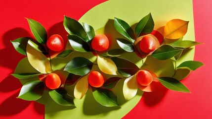 Obraz premium Red fruits nestled amongst vibrant green leaves