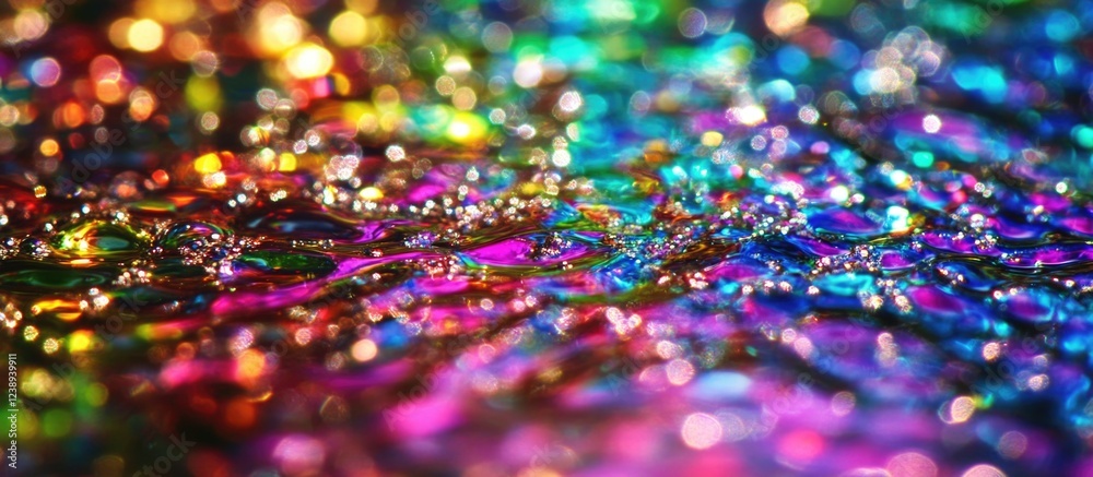 Poster colorful abstract background with water droplets on shiny surface creating a bokeh effect copy space