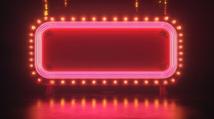 Red neon signboard with glowing lights, blank space for text.