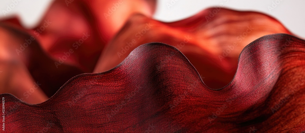 Poster abstract close-up of textured red fabric with wavy patterns and soft curves suitable for background 