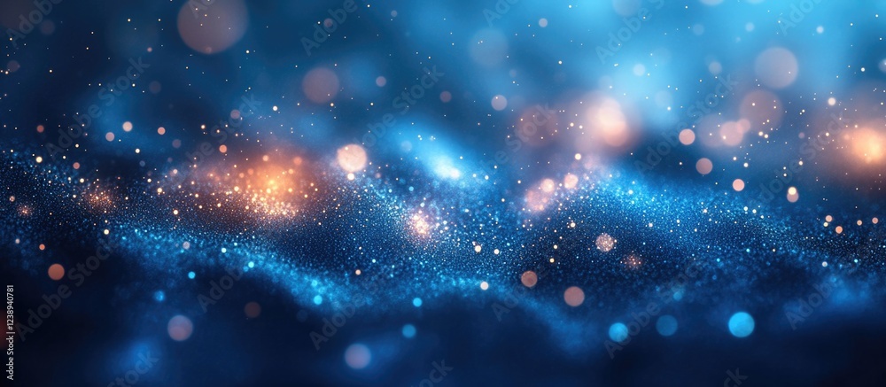 Poster abstract blue bokeh background with glowing particles and smooth waves in a dreamy visual effect ide