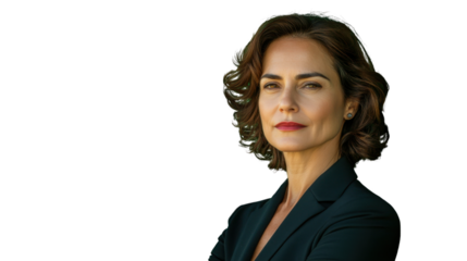 Confident businesswoman with folded arms on transparent background