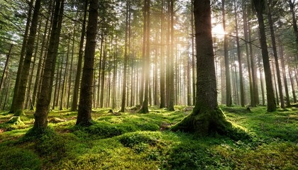 inexperienced woodland with magical light