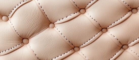 Naklejka premium Close-up of tufted beige leather upholstery with decorative stitching and buttons creating a textured background for design use Copy Space