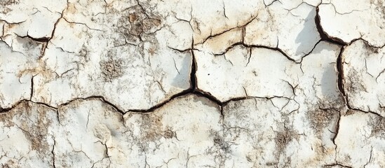 Cracked dry white earth surface texture with visible fissures and imperfections ideal for background use Copy Space