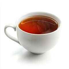 Hot tea cup, white background, steam rising, beverage, breakfast