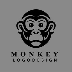 Minimalist black and white monkey face logo design vector illustration perfect for branding esports mascots wildlife nature and business identity concepts
