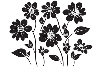 A black and white flower silhouette design vector. Hand drawn Ornamental Floral Dividers And Decorative Separators On Solid White Background. Mexican folk art style vector Art & Illustration