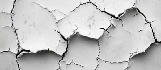 Obraz premium Cracked white paint texture on wall with deep fissures and peeling layers providing detailed surface pattern Copy Space