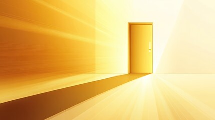 Bright yellow room with open door and sun rays.