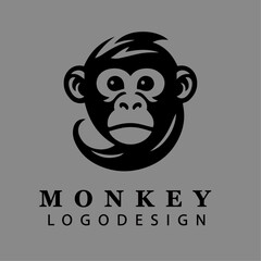 Minimalist black and white monkey face logo design vector illustration perfect for branding esports mascots wildlife nature and business identity concepts