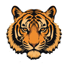 Powerful Tiger Head Illustration Against Dark Background/A bold, stylized illustration of a tiger's head, set against a deep navy blue background.