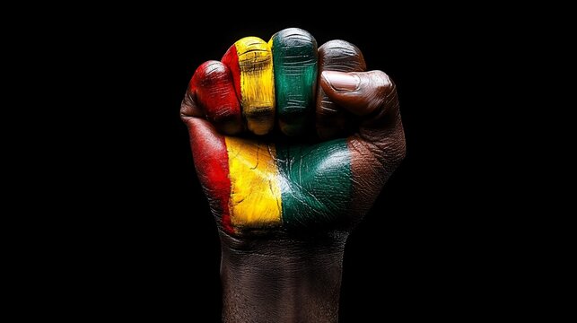 A powerful representation of strength and unity through a raised fist with vibrant paint, ideal for Black History Month events, activism, or artistic banners.