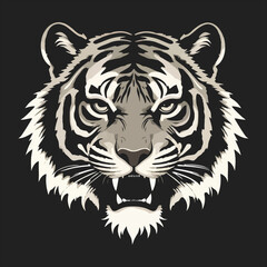 Powerful Tiger Head Close-Up in Monochrome Design/A striking close-up image of a tiger's head, rendered in grayscale with a bold, stylized design.