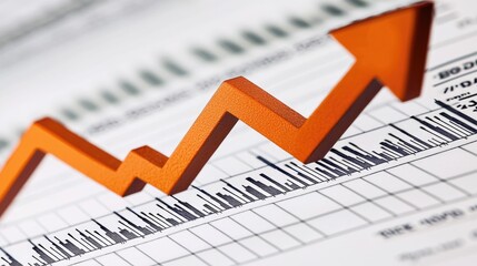 Orange arrow pointing upward on a financial chart, symbolizing growth and success