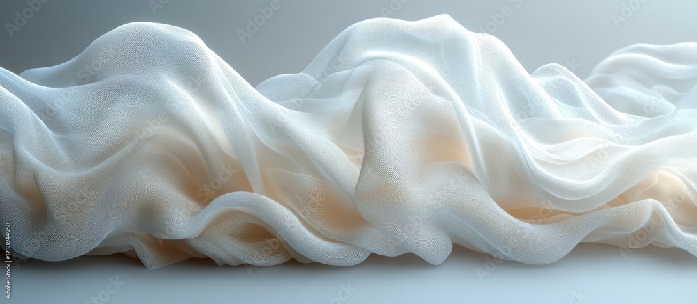 Poster white translucent fabric draped in soft waves with a smooth texture against a light background ideal