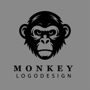 Minimalist black and white monkey face logo design vector illustration perfect for branding esports mascots wildlife nature and business identity concepts