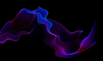 Abstract Flowing Lines of Blue and Purple on Black Background