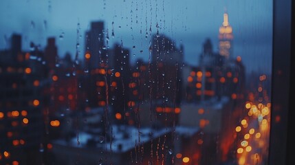Fototapeta premium Rainy City Night Viewed Through a Wet Window