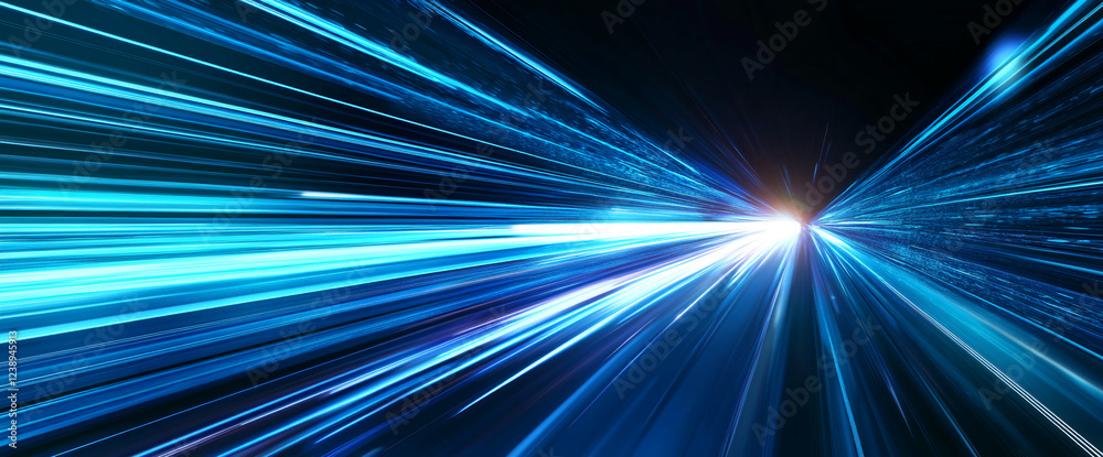 Poster blue light trails in motion representing speed and futuristic technology, symbolizing digital transf