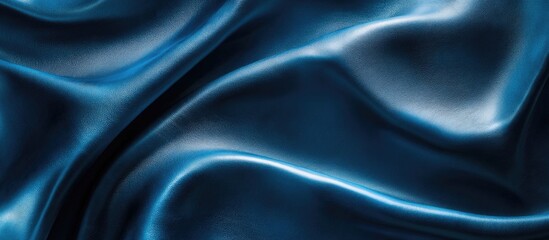 Fototapeta premium Blue satin fabric texture with elegant waves and reflections ideal for background design and textile projects Copy Space