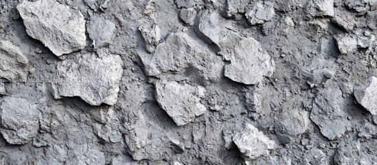 Fototapeta premium Textured gray concrete wall surface with irregular rock-like patterns suitable for background use Copy Space