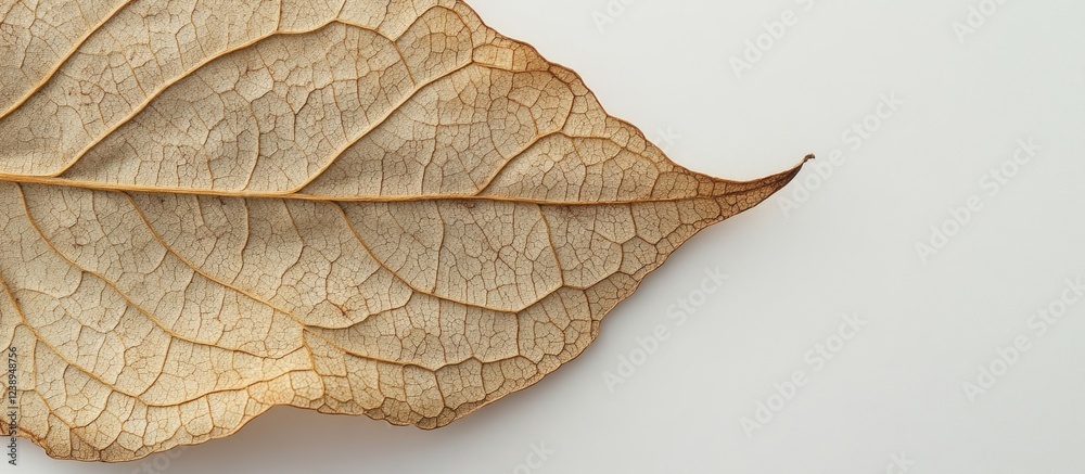 Poster dry skeletal leaf on a plain background showcasing intricate texture and natural pattern with copy s