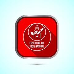 Essential oil icon design, 100 percent essential oil icon for product certificate tag, Red shadow button design