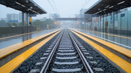 Fototapeta premium Train Tracks on a Rainy Day
