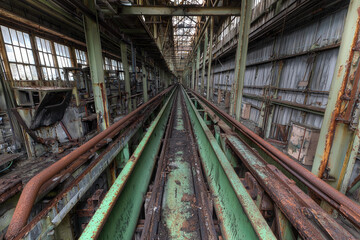 Steel beams form the warehouse structure
