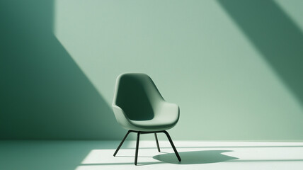 Fototapeta premium modern chair in minimalist setting with soft shadows and green wall. design emphasizes simplicity and elegance, creating serene atmosphere
